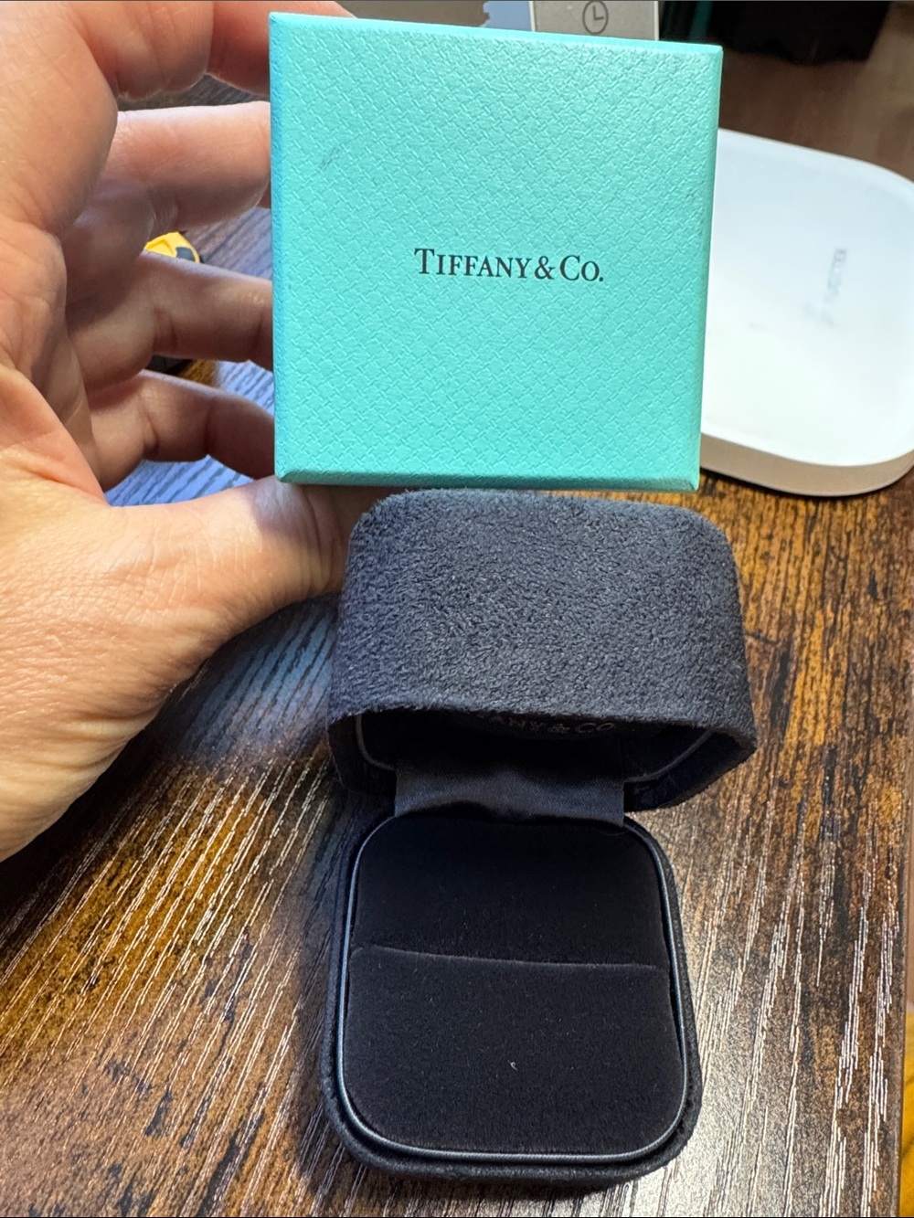 Tiffany & Co. Robin's-Egg Blue Box with Black Velvet Pouch